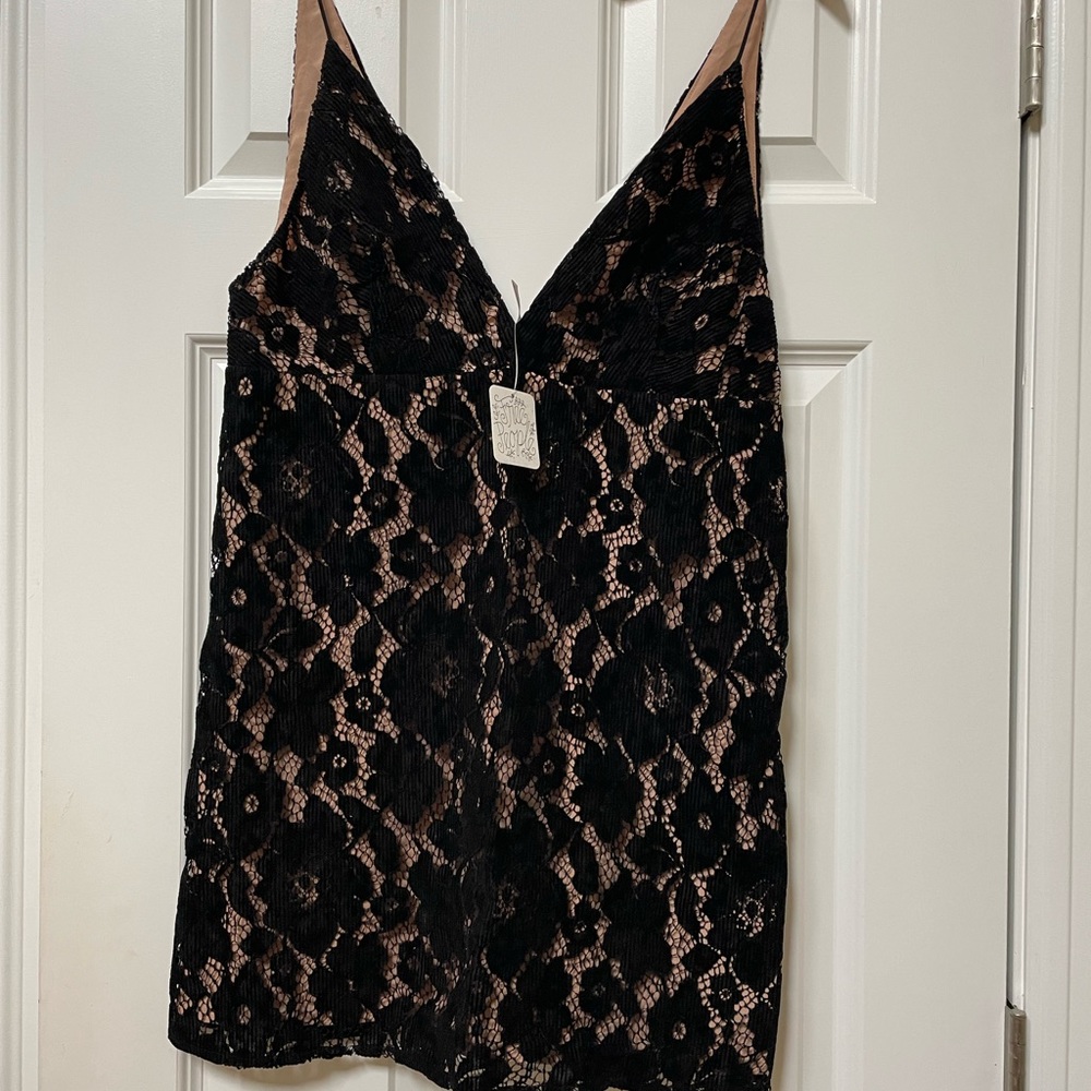 NWT Free people black velvet lace mini dress